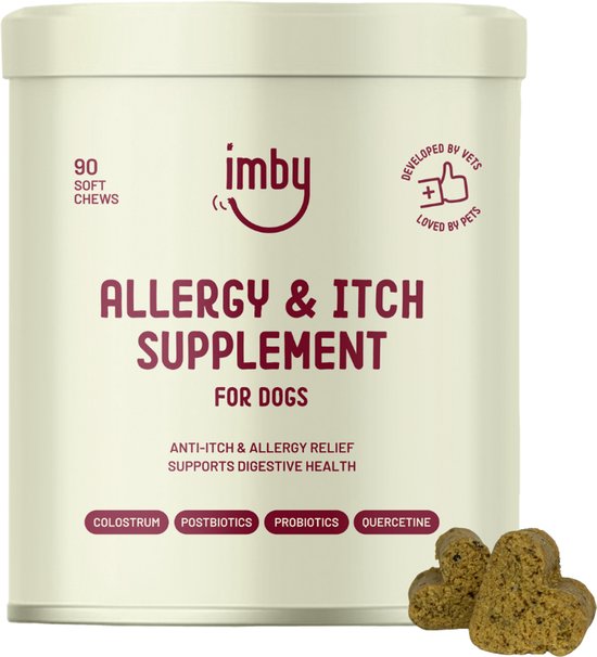 Imby « Allergies & Anti-Démangeaisons » Complément pour chiens – Alimentation canine – Système immunitaire & santé intestinale – Friandises pour chiens – Biscuits pour chiens 100 % naturels – 90 friandises