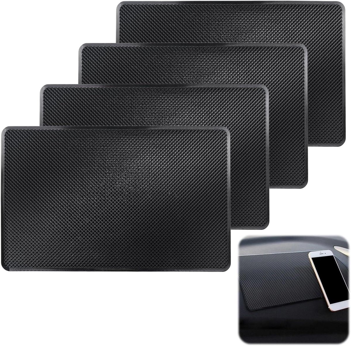 Image of 4-pack of Non-Slip Car Dashboard Mats for Sunglasses, Keys, Mobile Phone, etc.