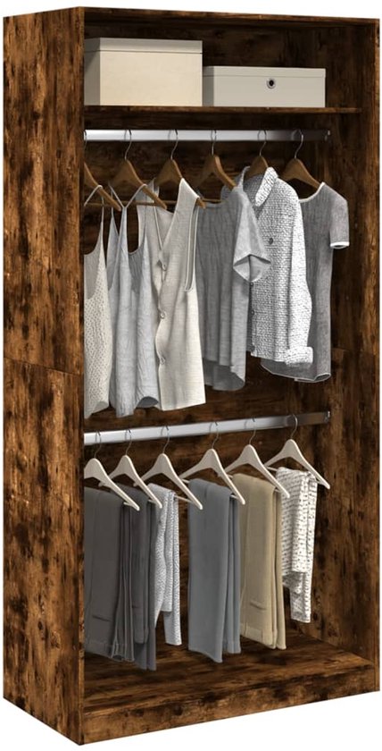 vidaXL Kledingkast 90x52x200 cm bewerkt hout oud houtkleurig, garderobekast, slaapkamer bergruimte, klerenkast, slaapkamerkast, linnenkast