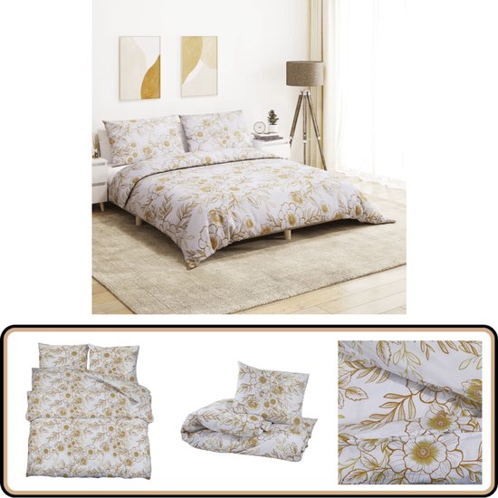 vidaXL Dekbedovertrekset - 220x240 cm - Katoen - Wit/Bruin Dekbed - Dekbedden - Dekbedovertrek - Overtrek
