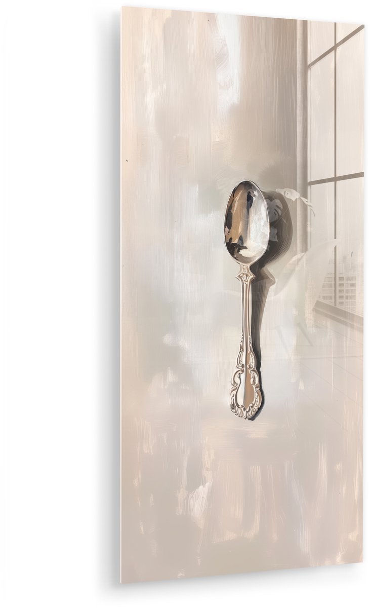 MuchoWow® Glasschilderij 60x120 cm - Schilderij acrylglas - Lepel - Verf - Zilver - Foto o