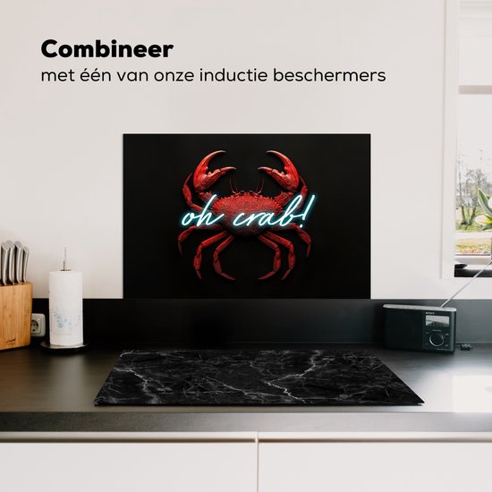 Crédence de Cuisinière en Aluminium 60x40 cm - Crabe - Rouge - Néon - Citation - Écran Pare-éclaboussures pour Plaque de Cuisson - Protection Murale