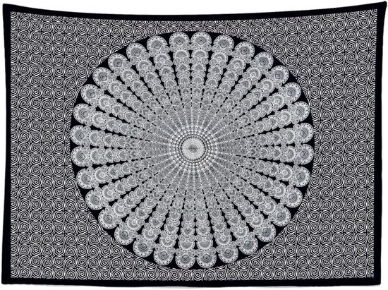 Wandkleed binnen - Wandtapijt - Mandala - Zwart - Wit - Muurkleed - Wanddoek Stof - 200 x 150 cm - Bohemian Wanddecoratie - Wandhanger - Muurhanger - Boho Decoratie - Poster - Ulticool - Aesthetic Room Decor - Cadeau Tiener Meisje