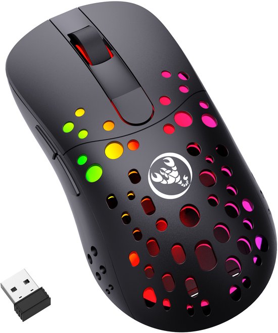 Draadloze Game Muis - Oplaadbaar - RGB - verstelbare DPI - 10.000 DPI - Zwart