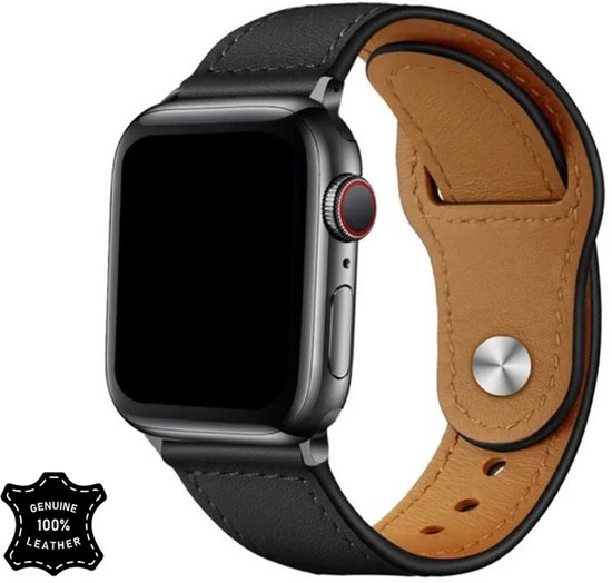 Innerlight® Leather+ - Zwart - 38mm/40mm/41mm - lederen bandje geschikt voor Apple Watch - Geschikt voor Series 1/2/3/4/5/6/7/8/9/10/SE