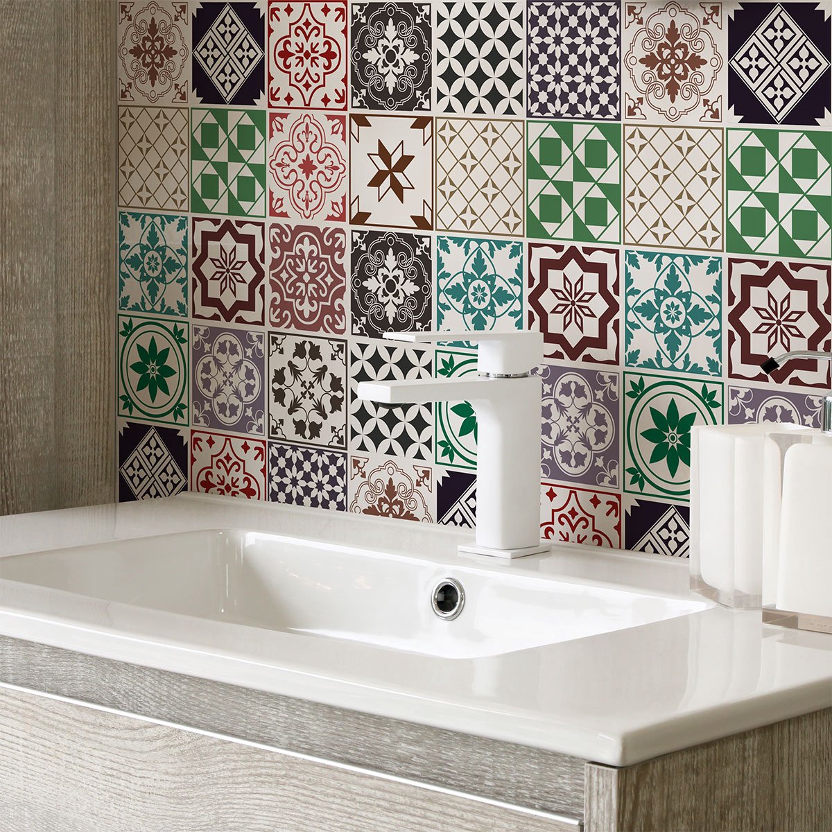 Ambiance Sticker Zelfklevende tegelmuurstickers voor keuken en badkamer - 30 ZOPRA Azulejos cementtegelstickers - 30 stickers 10x10cm Multi color
