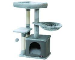 MaxxPet Krabpaal - Kattenspeeltuig - Krabton - Kattenhuis - Kattenkrabpaal 4 verdiepingen - 3 ligplekken + Kattenhuisje met extra speeltjes - 40x30x77cm - Grijs MaxxPet Krabpaal - Kattenspeeltuig - Krabton - Kattenhuis - Kattenkrabpaal 4 verdiepingen - 3 ligplekken + Kattenhuisje met extra speeltjes - 40x30x77cm - Grijs