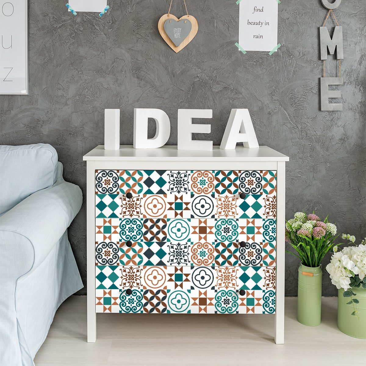 Ambiance Sticker Meubeldecoratiestickers - Zelfklevende stickers voor keuken en woonkamer - 30 ALIANIA meubel- en cementtegelstickers - 30 stickers 15x15cm Multi color