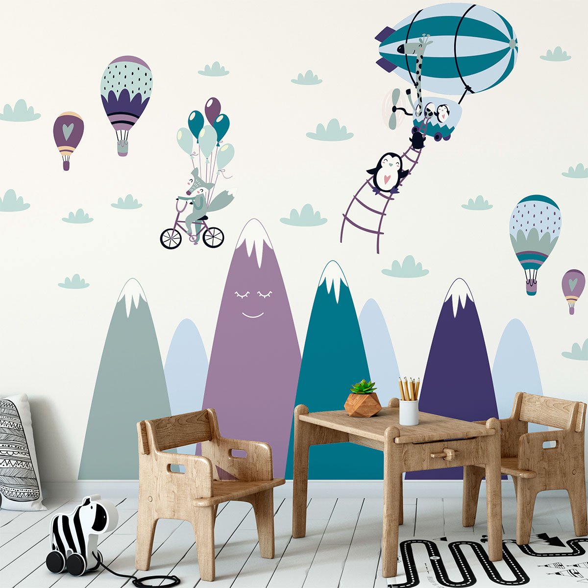 Ambiance Sticker Scandinavische bergstickers met leuke dieren, 40 x 60 cm Multi color