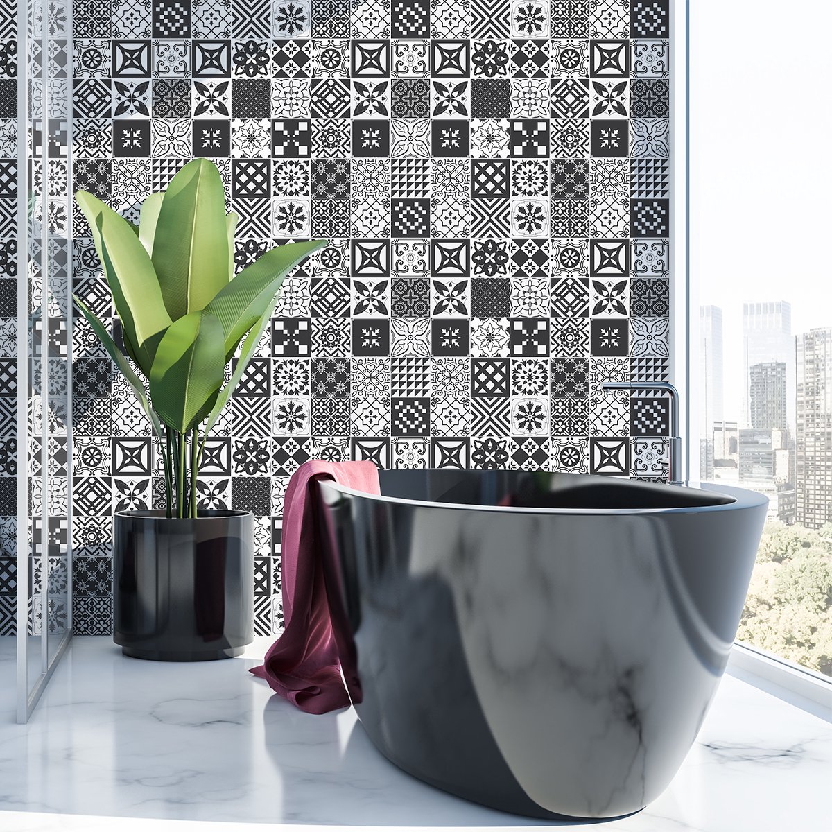 Ambiance Sticker Zelfklevende muurtegelstickers voor keuken en badkamer - 60 SIMONZO AZULEJOS tegelstickers - 60 stickers 15x15cm Multi color