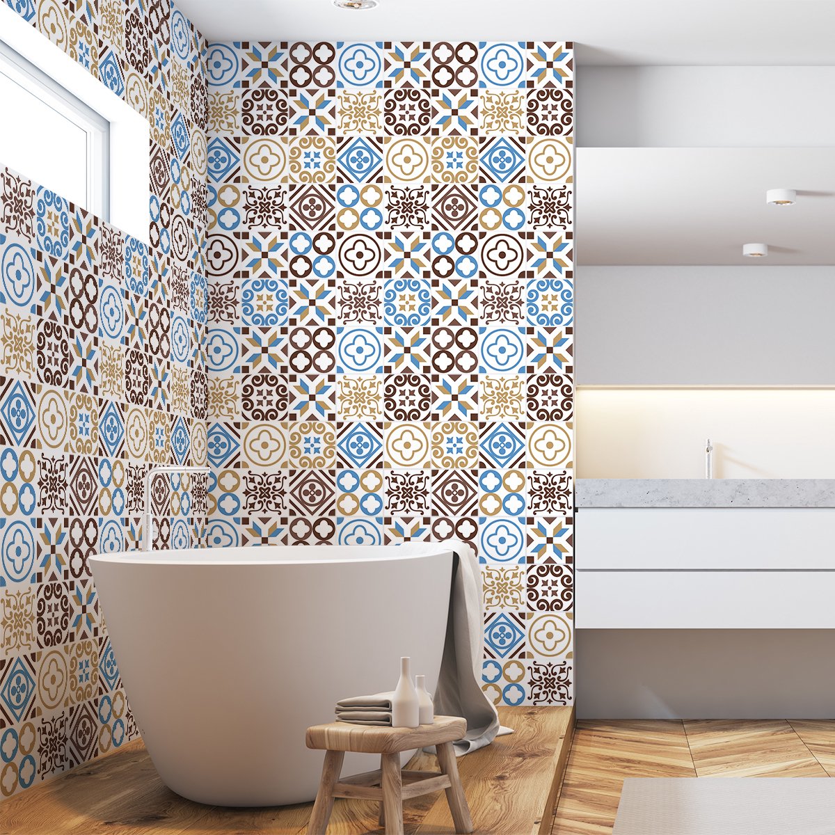 Ambiance Sticker Zelfklevende tegelmuurstickers voor keuken en badkamer - 60 rozettegelstickers - 60 stickers 20x20cm Multi color