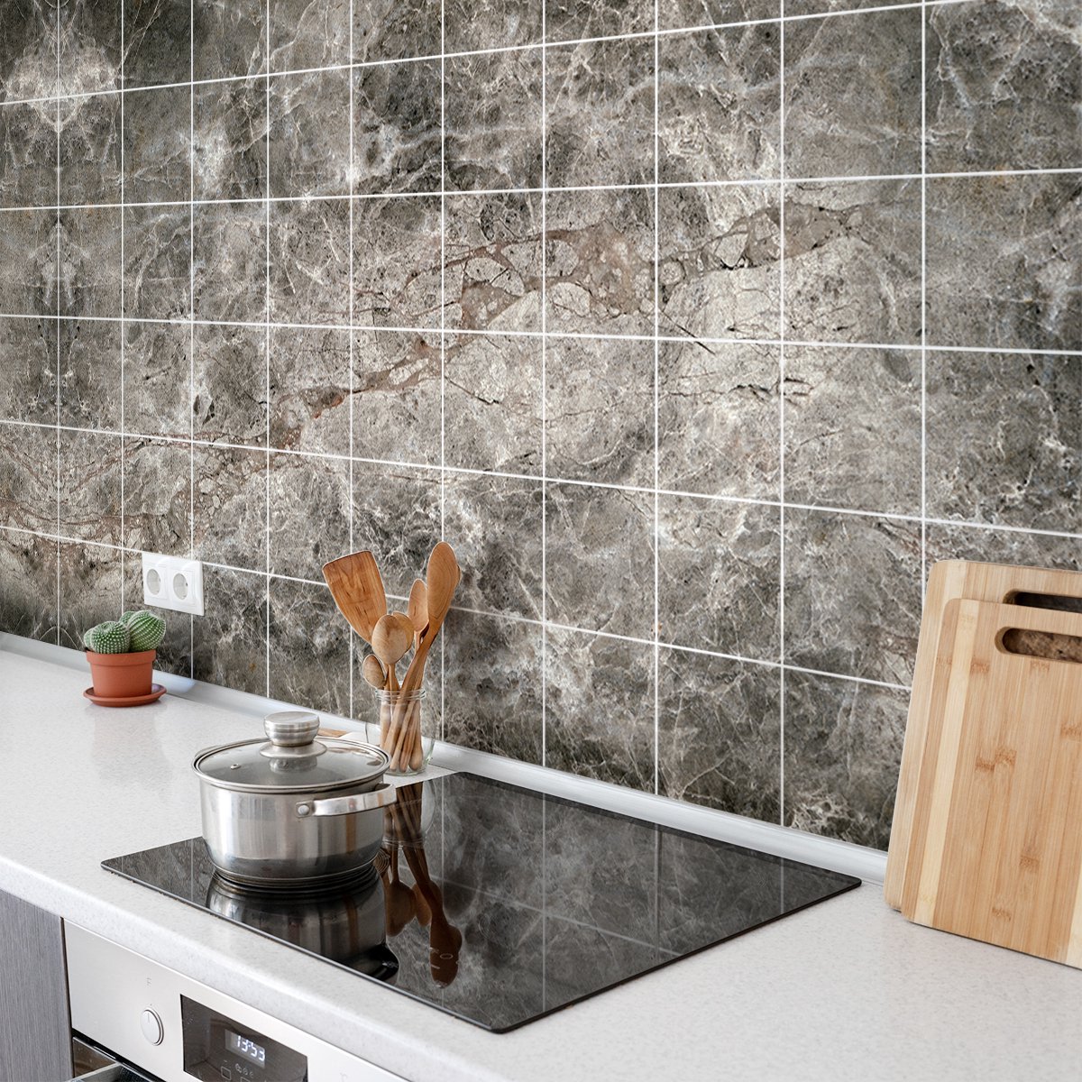 Ambiance Sticker Tegelstickers voor de muur in keuken en badkamer - 60 cementtegelstickers, Angoulême marmerstijl - 60 stickers, 15x15 cm Multi color
