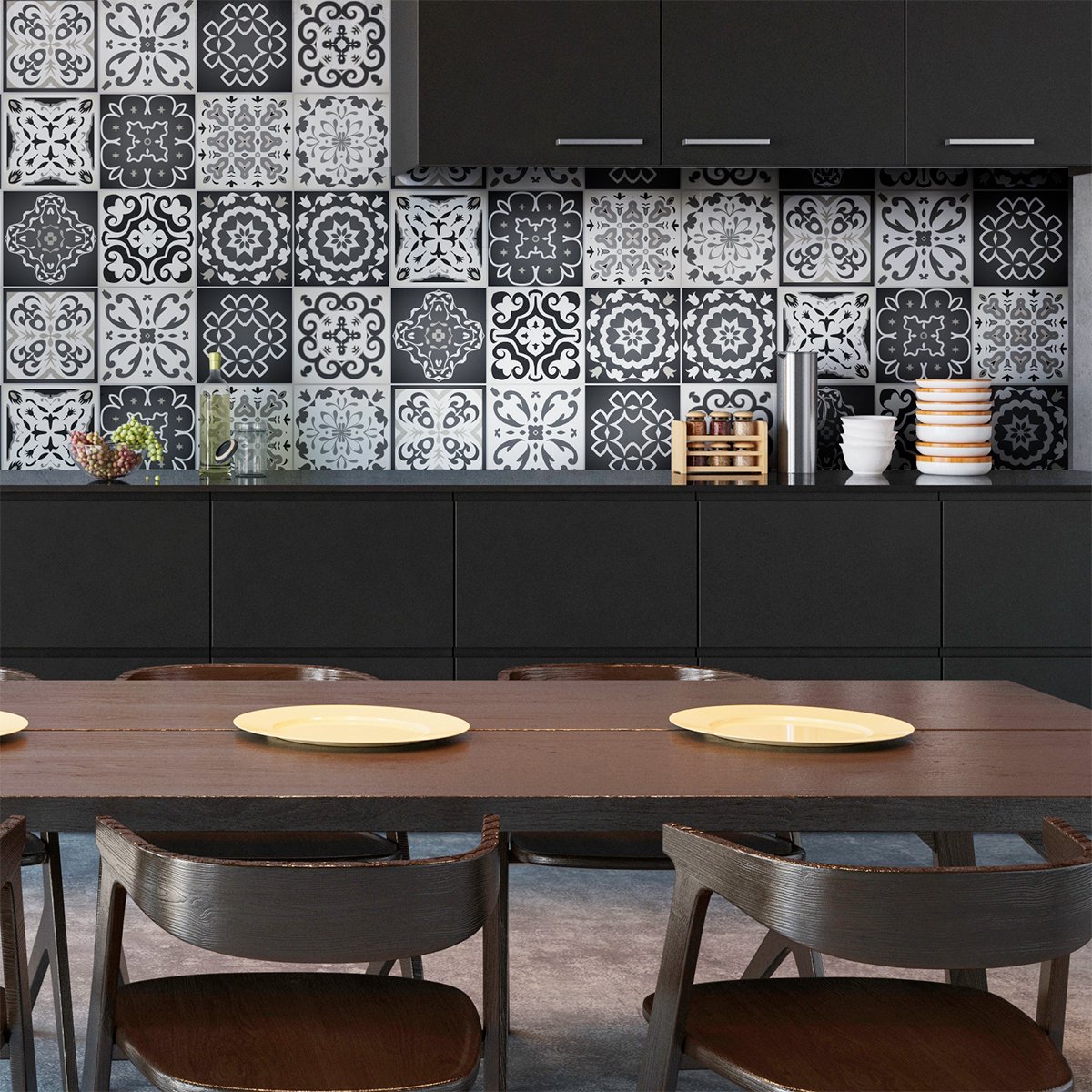 Ambiance Sticker Tegelstickers voor de muur in keuken en badkamer - 12 cementtegelstickers in Rimini-grijstinten - 12 stickers, 20x20 cm Multi color