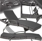 tectake® - Wicker ligstoel ligbed zonnebed - Verstelbare rugleuning (5 standen) - Incl. ligkussen met wasbare hoes - grijs - poly-rattan