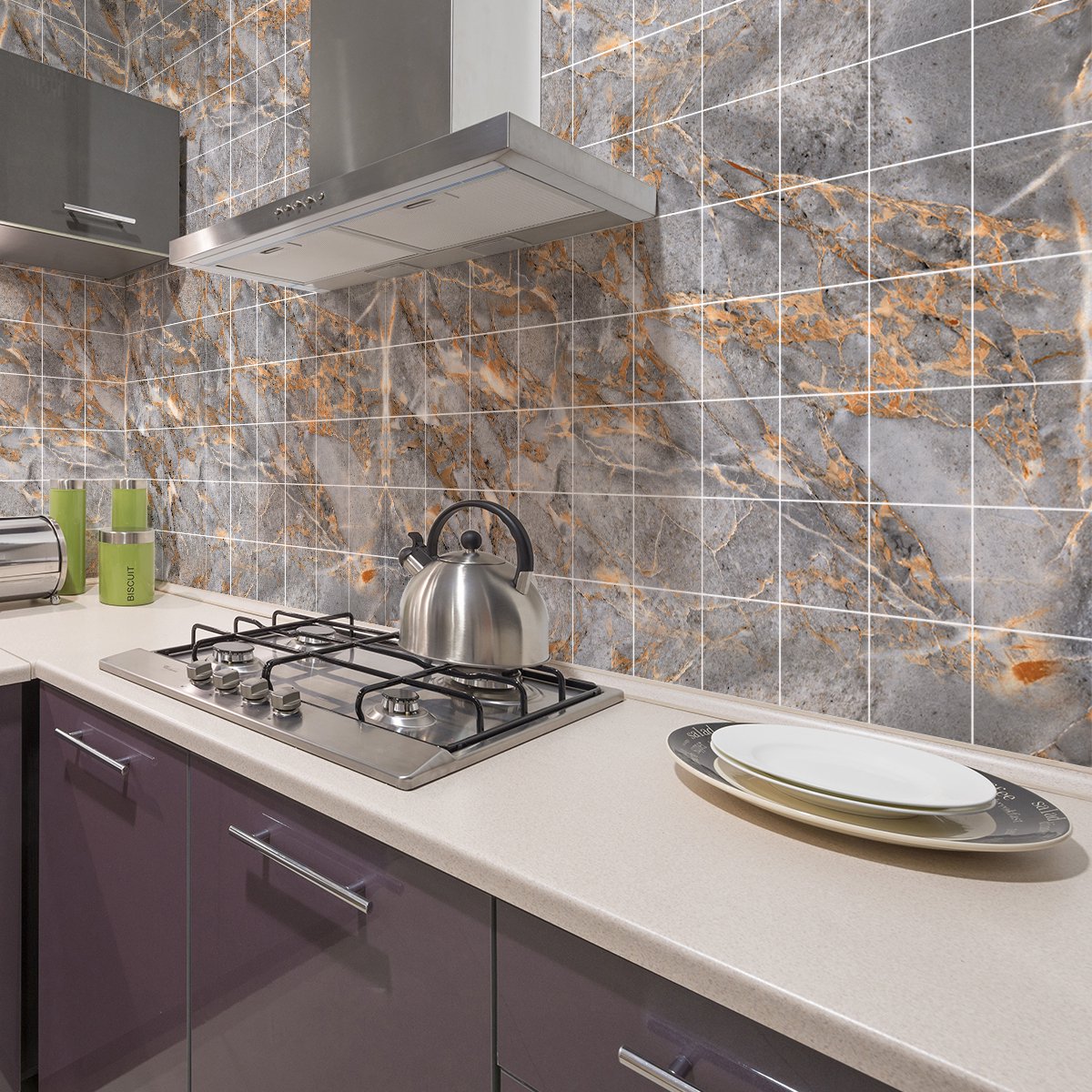 Ambiance Sticker Zelfklevende muurtegelstickers voor keuken en badkamer - 60 San Jose bruine marmeren cementtegelstickers - 60 stickers 20x20cm Multi color