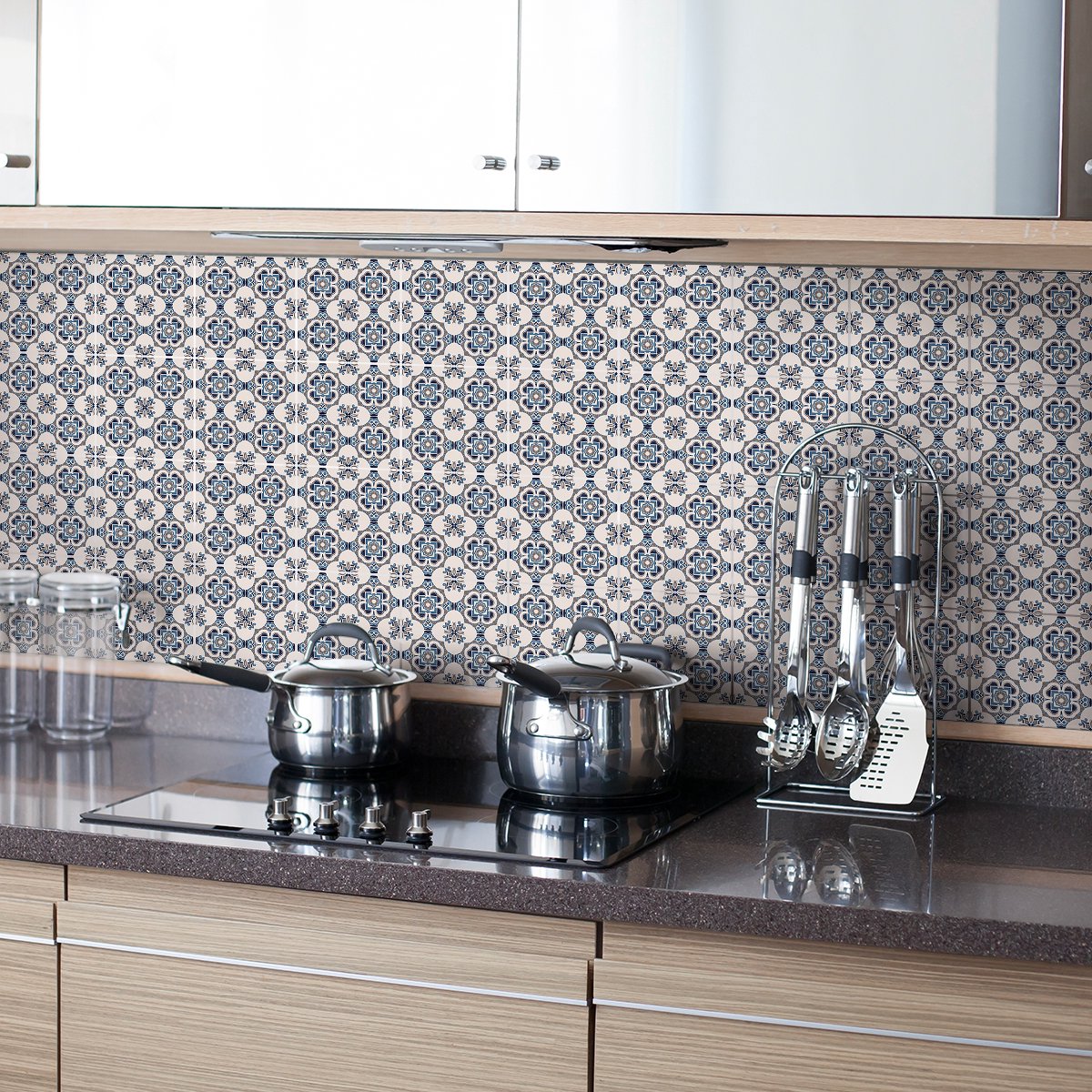 Ambiance Sticker Zelfklevende tegelmuurstickers voor keuken en badkamer - 24 Nayla Azulejos cementtegelstickers - 24 stickers 10x10cm Multi color