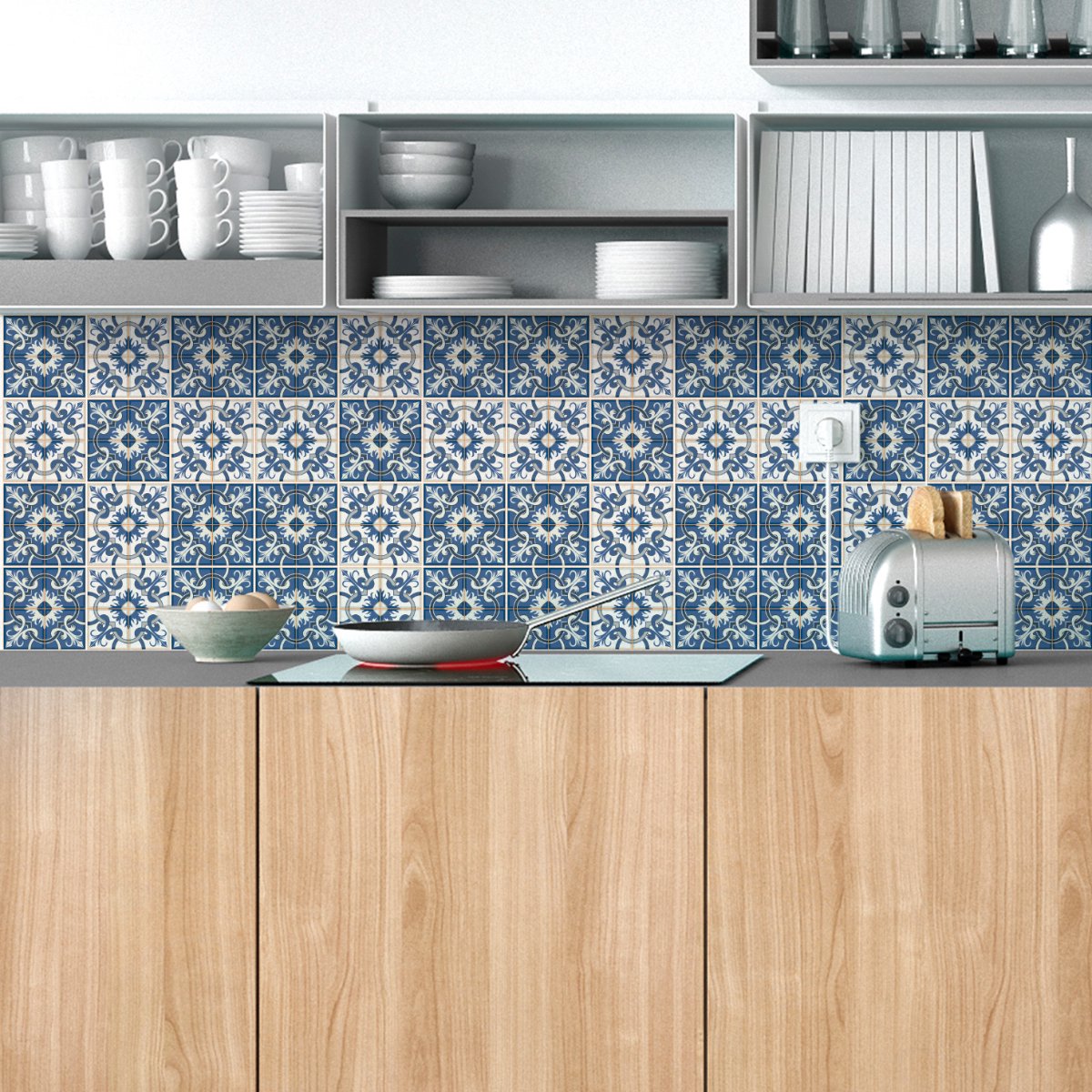 Ambiance Sticker Zelfklevende tegelmuurstickers voor keuken en badkamer - 9 Tullia Azulejo tegelstickers - 9 stickers 10x10cm Multi color