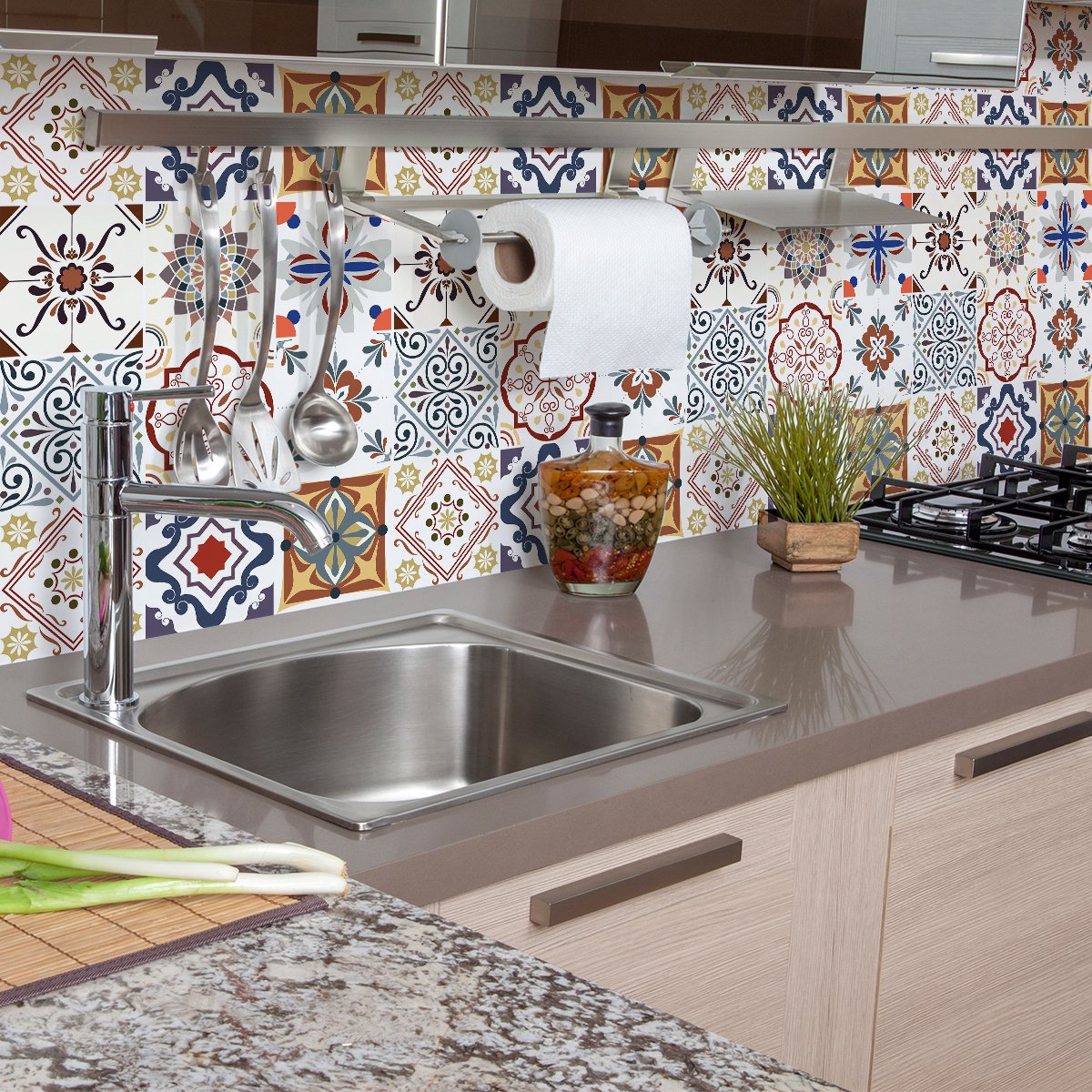 Ambiance Sticker Zelfklevende tegelmuurstickers voor keuken en badkamer - 9 SOELNA AZULEJOS tegelstickers - 9 stickers 15x15cm Multi color