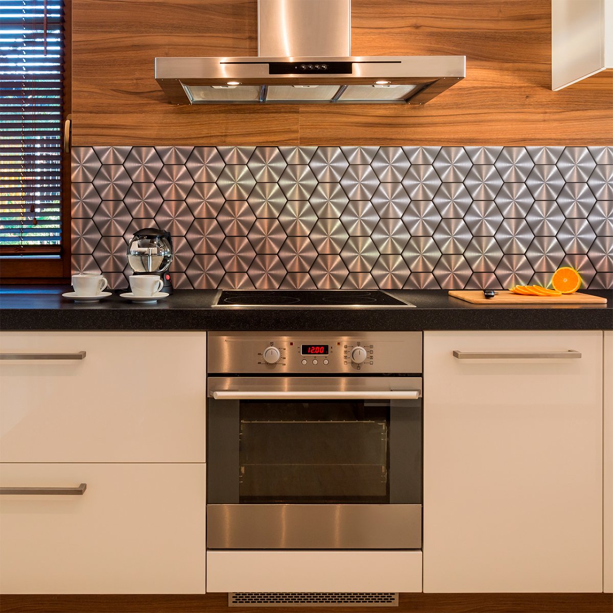 Ambiance Sticker Zelfklevende tegelwandstickers voor keuken en badkamer - STAALGRIJZE ZESHOEKIGE CEMENTTEGELS - 28 zeshoekige stickers, 10x9cm Multi color
