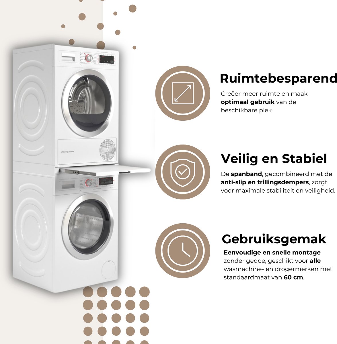 Dastium Home - Stapelkit Wasmachine en Droger - Stapelset Wasmachine en droger - Tussenstuk Wasmachine en Droger - Universeel — afbeelding 3