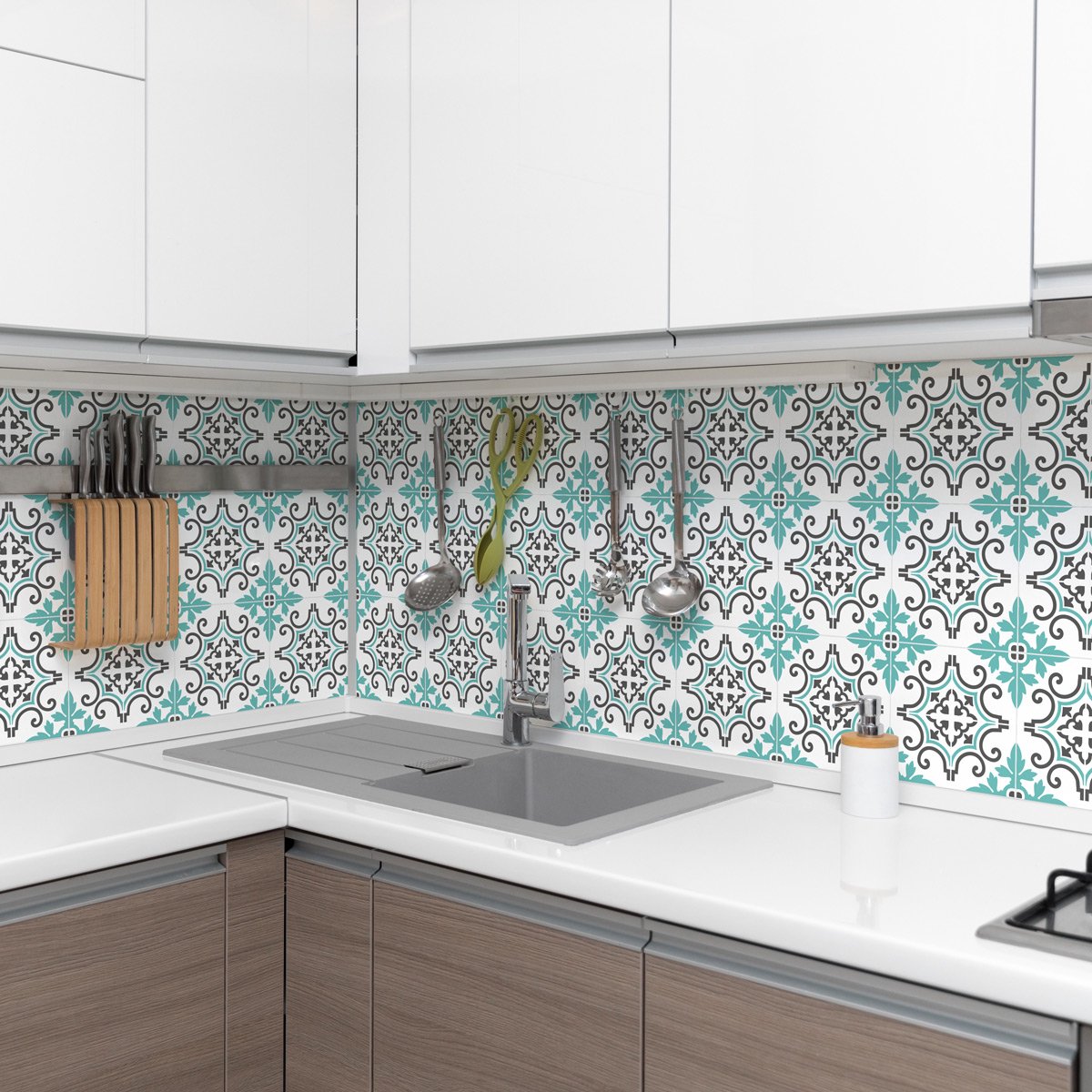 Ambiance Sticker Zelfklevende tegelmuurstickers voor keuken en badkamer - 9 cementtegelstickers, Azulejos Renata - 9 stickers, 10x10cm Multi color
