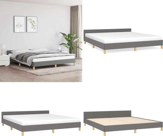 vidaXL Cadre de lit avec tête de lit Tissu Gris foncé 160x200 cm - Cadre de lit avec tête de lit - Encadrements de lit avec têtes de lit - Lit - Meubles de couchage