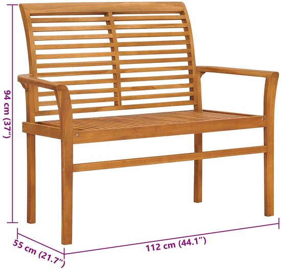 Banc de jardin vidaXL avec kussen anthracite 112 cm en teck massif - Banc de jardin - Bancs de jardin de jardin - Bancs de jardin