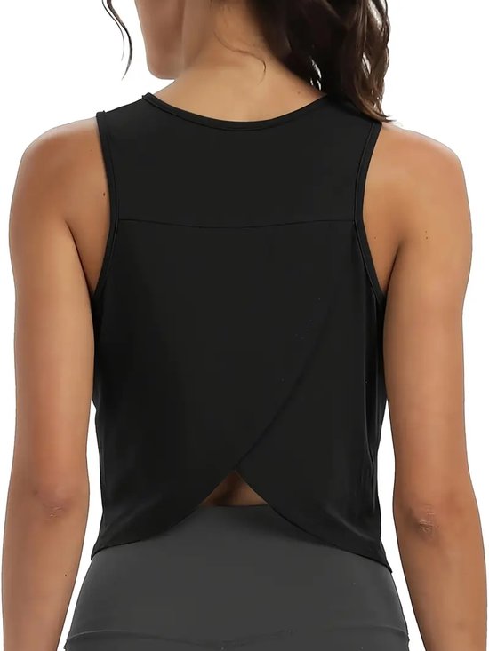Débardeur court athlétique - Femme - Mouwloos - Extensible - Col rond - Dos ouvert - Élégant - Décontracté et Sport - Zwart - Taille S