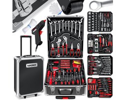 MASKO® Gereedschapskoffer 969-delig – Gevulde Gereedschapsset in Aluminium Koffer met Wielen – Trolley Gereedschapskist voor Klussen, Auto, Huis & Hobby – Professionele Gereedschapswagen
