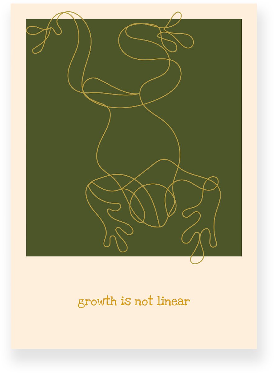 Yisual Poster 20x30 cm - Kikker - Lijntekening - Donkergroen - Beige - Motivation - Natuur - Muurdecoratie - Wanddecoratie