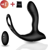 Rosebay Luxe Prostaat Vibrator Mannen met Cockring & Afstandbediening - Anaal Vibrator - Prostaat Stimulator - Verwarmd 42° - Sex Toys voor Mannen - Zwart - Met Gratis Opbergzakje