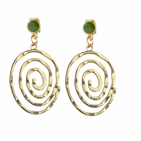 Clip oorbellen- Groen -goudkleurig- spiraal-geen gaatje- Charme Bijoux