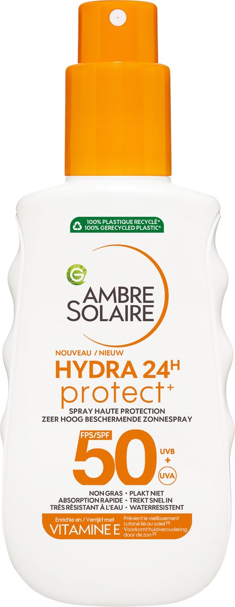 Goedkoopste Garnier Ambre Solaire Hydra 24H Protect Zonnebrandspray SPF50 - Niet vet - Waterresistent - Vitamine E - Beschermt en hydrateert – 150ml
