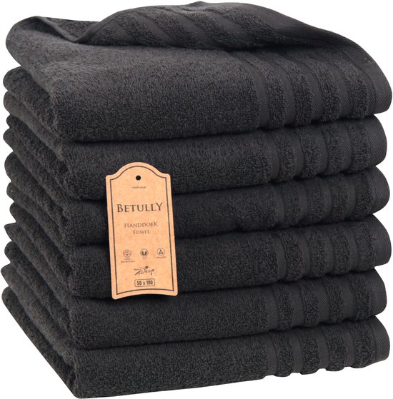 Veehaus Woop - Handdoeken 50 x 100 cm - lot de 6 - Qualité hôtelière - Qualité lourde 500 g/ m2 Zwart