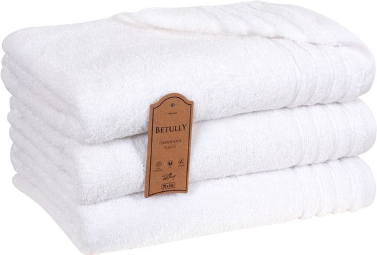 Betully® Magti XL Handdoeken Wit - 70x140 - Set van 3 - Badhanddoeken hotelkwaliteit - 100% katoen - Zware kwaliteit 500 g/m2 Wit