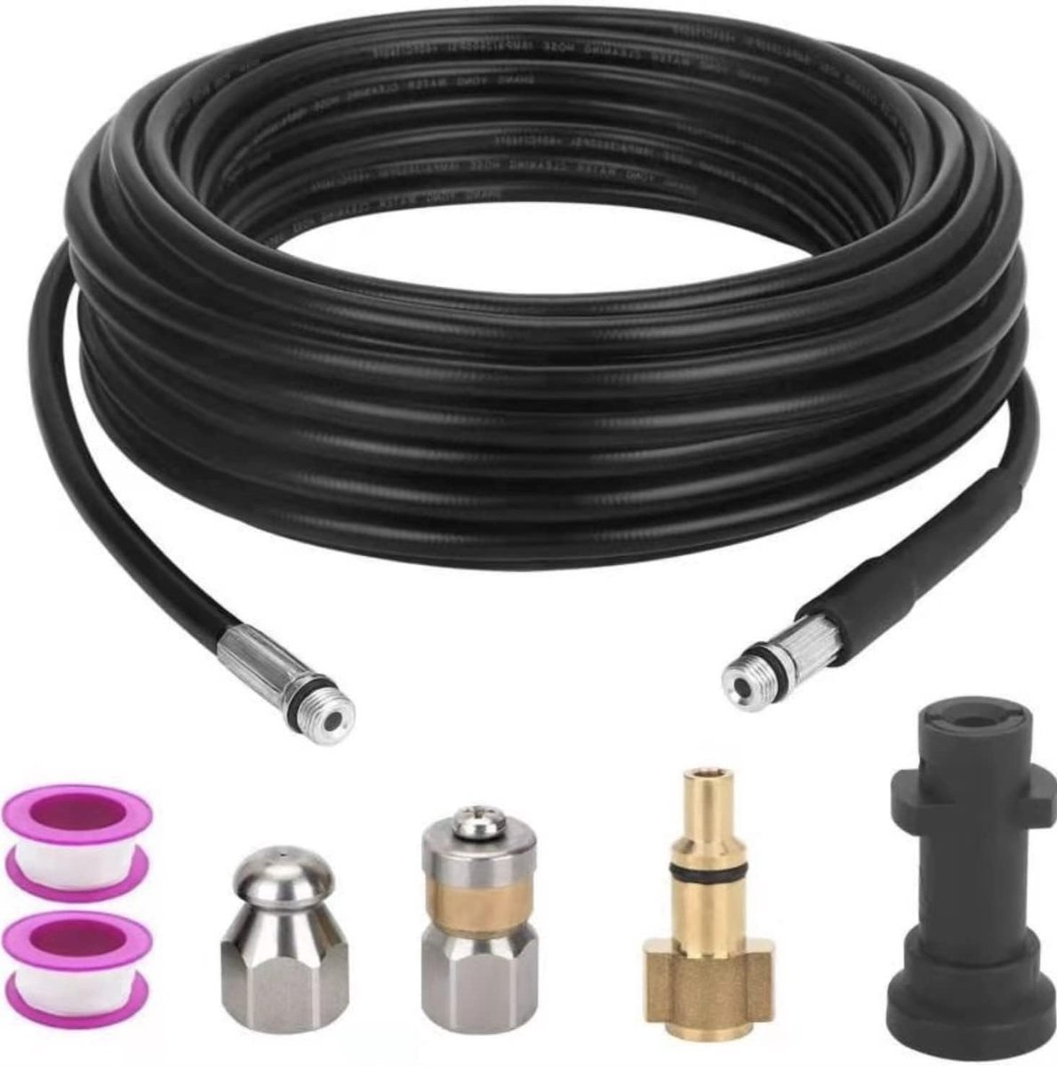 Afvoerpijp Reinigingsset met Adapter voor Hogedrukreinigers - 15M Slang voor Verstopte Leidingen, Afvoeren en Goten