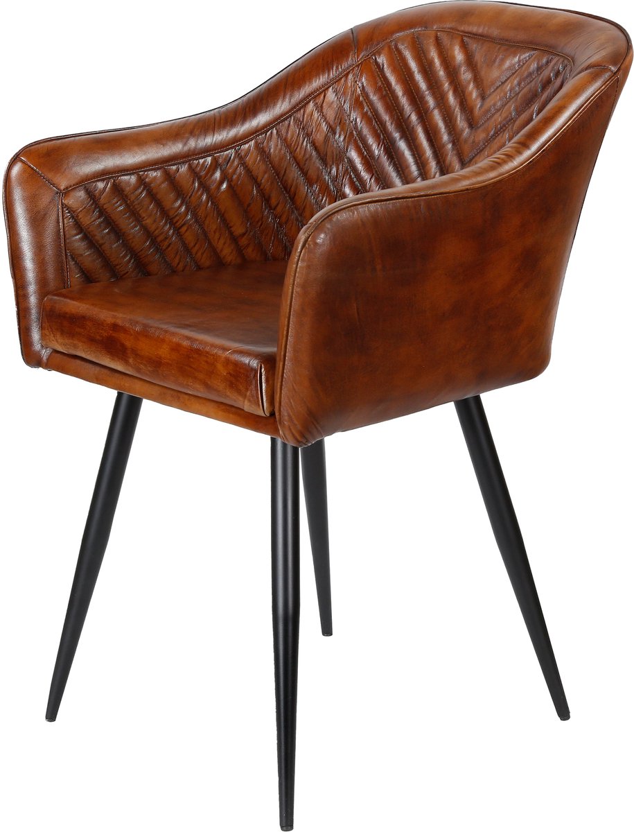 Leren fauteuil bruin – armstoel van echt leer - Eetkamerstoel