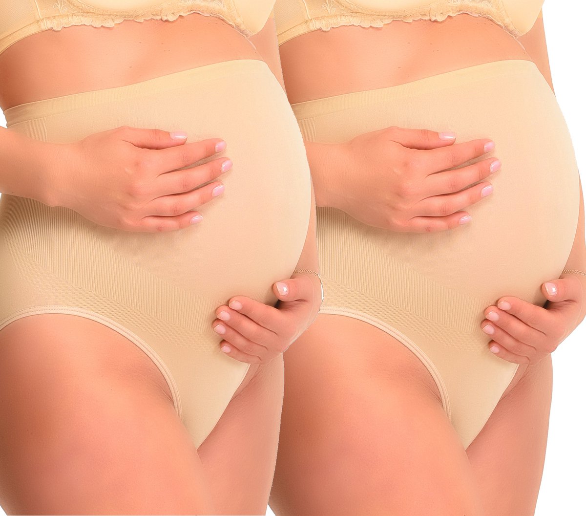 Mamsy - 2-Pack Seamless zwangerschaps Slip met shapewear effect - Beige - 3XL/4XL