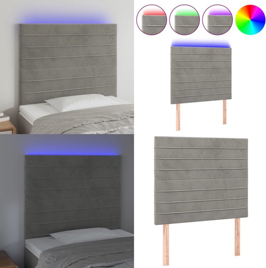 vidaXL Hoofdbord LED 200x5x118/128 cm stof lichtgrijs