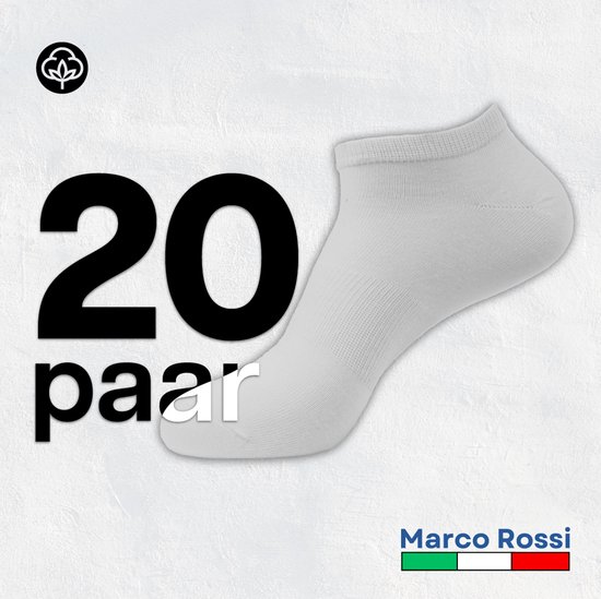 Witte Marco Rossi enkelsokken, 20 paar. Marco Rossi logo.
