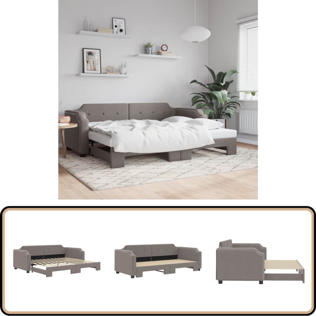 vidaXL Slaapbank - Onderschuifbed - 80x200 cm - Taupe Slaapbank - Tweepersoonsbed - Sofa Bed - Kanapé Lits - Lounge Meubels Light Brown / Light Gold
