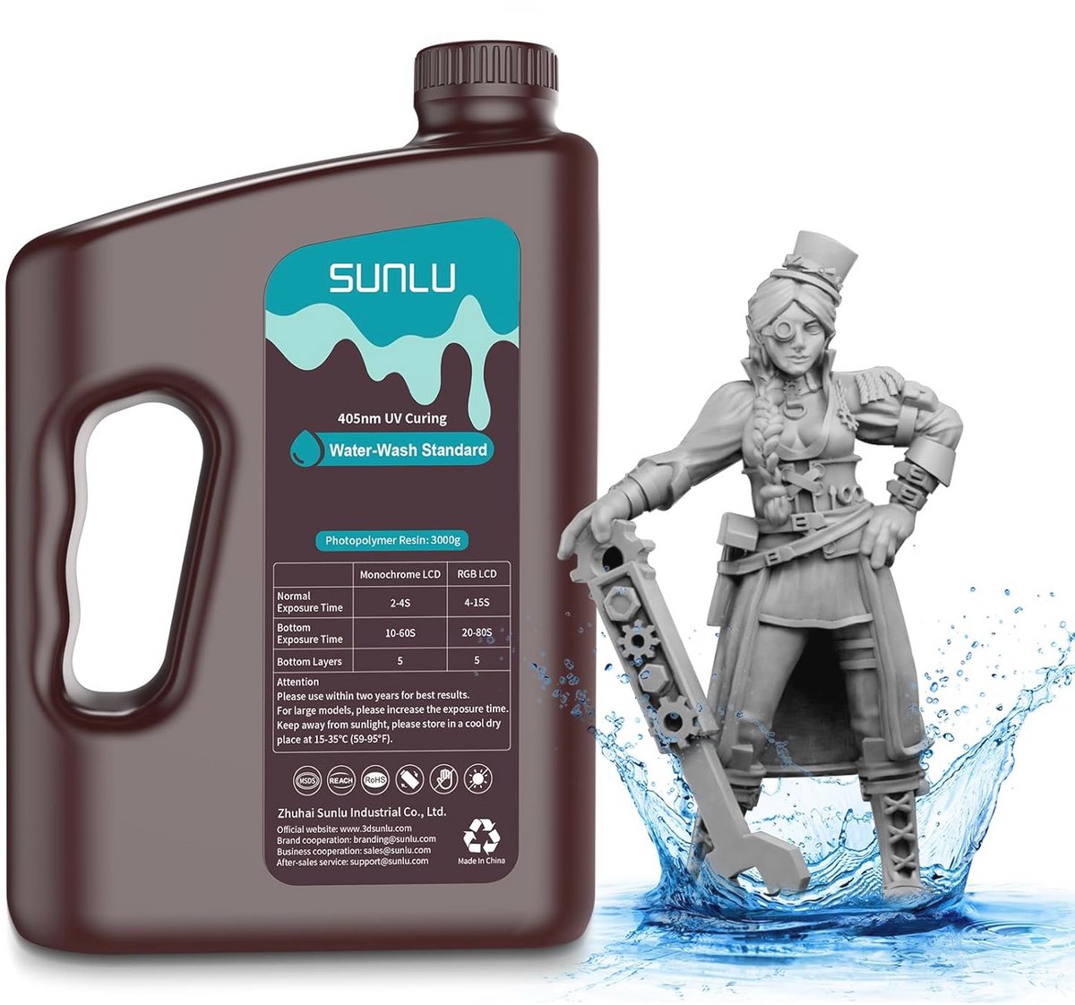 Waterafwasbare 3D-printerhars 3 kg - UV-hars voor hoge precisie Printen, lage geur, donkergrijs