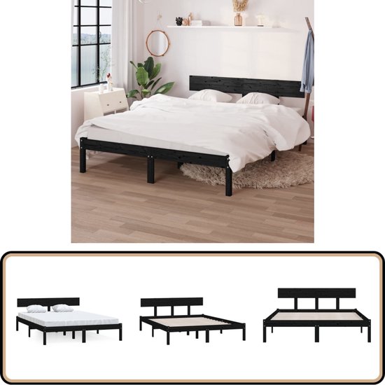 vidaXL Bedframe - Massief Grenenhout - Zwart - 120x190 cm Massieve Houten Bed Frame - Zwarte Bed Frame - Bed Frame 120x190 - Klein Dubbel Bed - Slaapcomfort