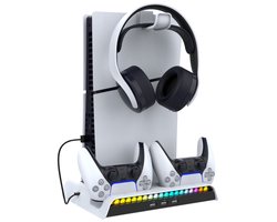 PS5 Multifunctionele Oplaadstation met Headset houder - Slim Oplaadstation - Charging dock PS5 - Met Ventilatie en RGB verlichting- Met Headset Holder - Disc en digital editie