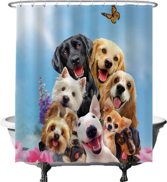 Ulticool Douchegordijn - Hond Dieren Honden Huisdier - 180 x 200 cm - semi Transparant - met 12 Ringen Wit - anti Schimmel - Multi Color