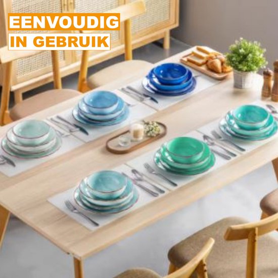 Kadum Keramische Teller Geschirrset Tellerset Tafelservice Speiseteller Pastateller Frühstücksteller Bowl Mediterran Blau-Grün-Gold (4x Schalen 15 cm