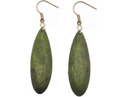 Zilver Lange oorbellen Luci groen- 7 cm Hout