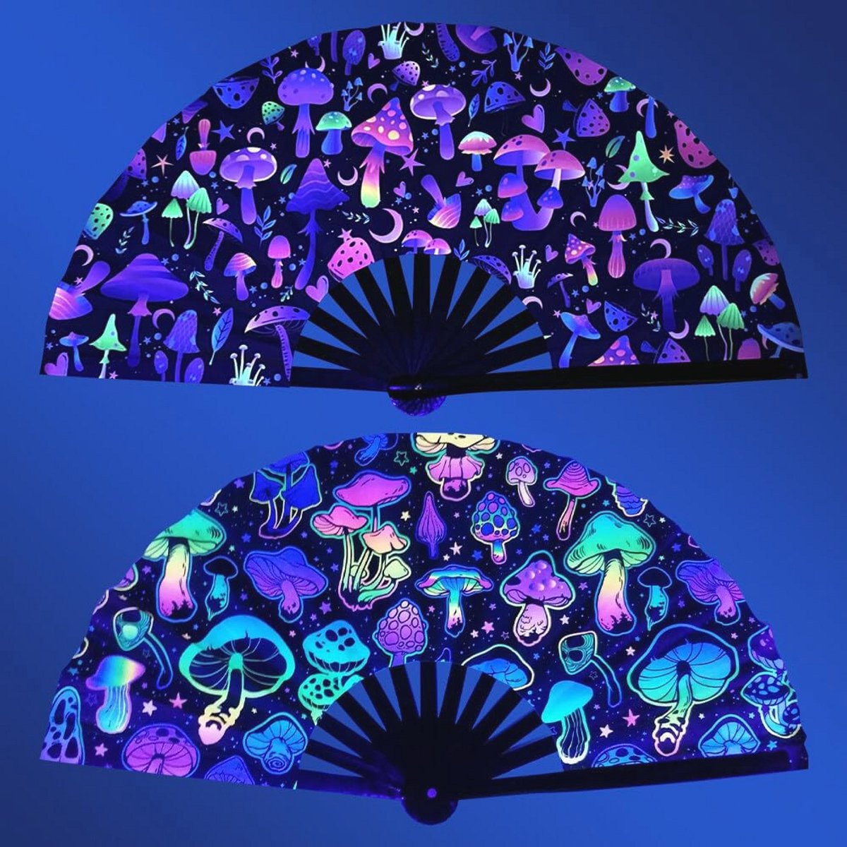Opvouwbare Bamboe Handwaaiers met UV-Gloeffect - Set van 2 - Perfect voor Feesten en Decoratie