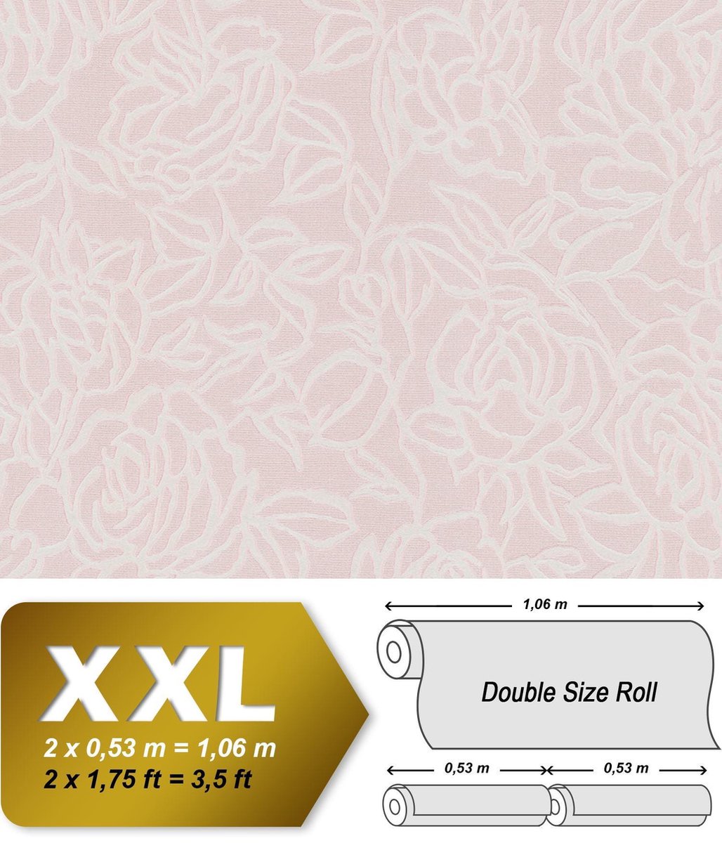 Bloemen behang EDEM 9040-24 vliesbehang hardvinyl warmdruk in reliëf gestempeld met bloemmotief glimmend roze 10,65 m2