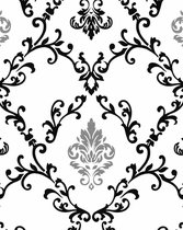 Barok behang EDEM 85026BR20 vinylbehang glad met ornamenten en metalen accenten wit zwart zilver 5,33 m2
